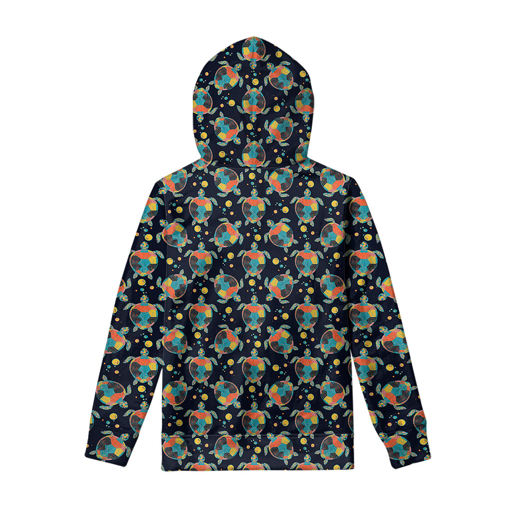 Retro Sea Turtle Pattern Print Pullover Hoodie