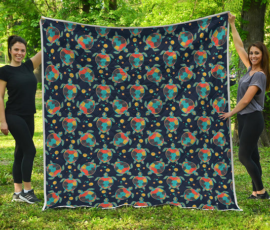 Retro Sea Turtle Pattern Print Quilt
