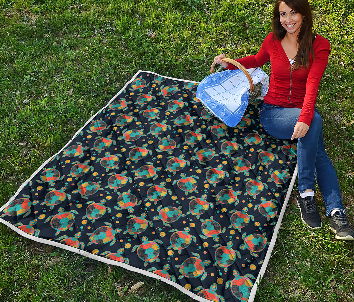 Retro Sea Turtle Pattern Print Quilt