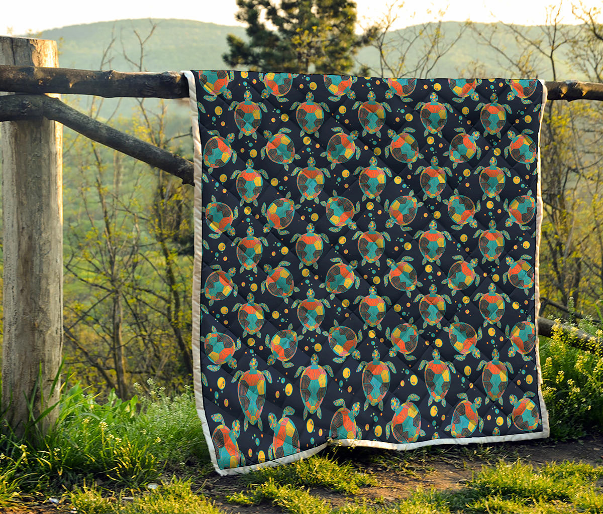 Retro Sea Turtle Pattern Print Quilt