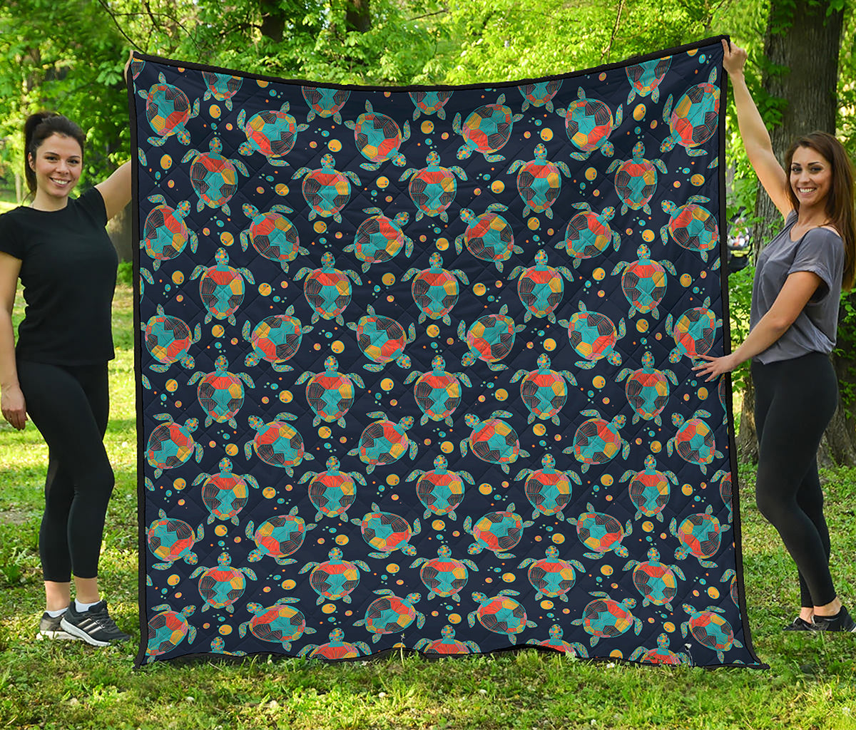 Retro Sea Turtle Pattern Print Quilt