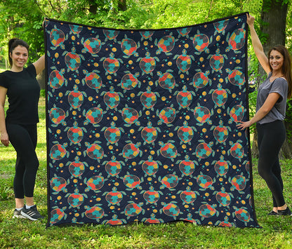 Retro Sea Turtle Pattern Print Quilt