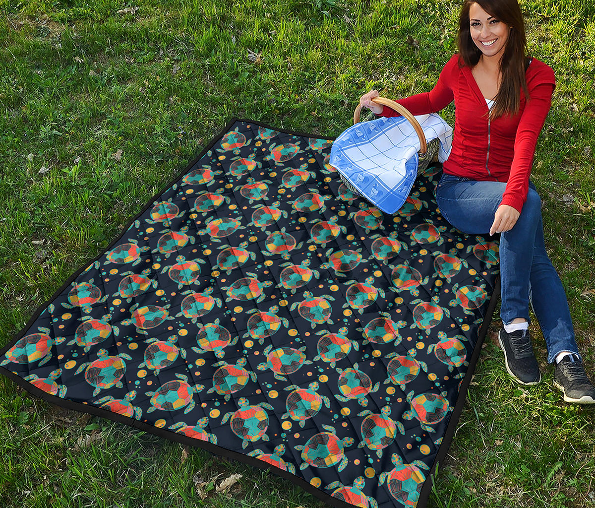 Retro Sea Turtle Pattern Print Quilt