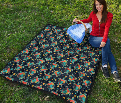 Retro Sea Turtle Pattern Print Quilt