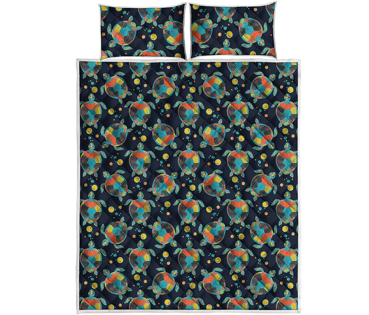 Retro Sea Turtle Pattern Print Quilt Bed Set