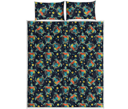 Retro Sea Turtle Pattern Print Quilt Bed Set