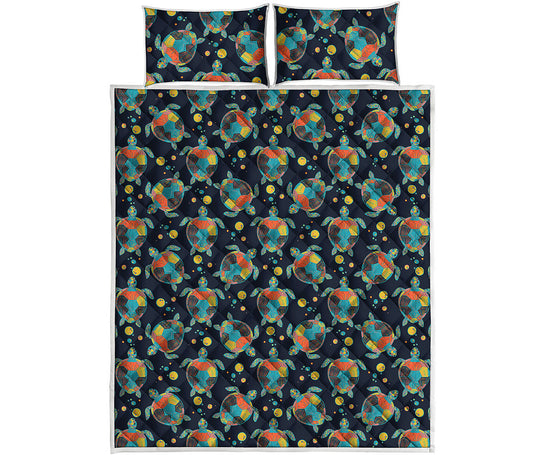 Retro Sea Turtle Pattern Print Quilt Bed Set
