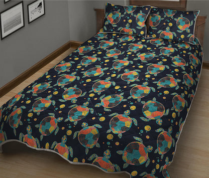 Retro Sea Turtle Pattern Print Quilt Bed Set