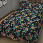 Retro Sea Turtle Pattern Print Quilt Bed Set