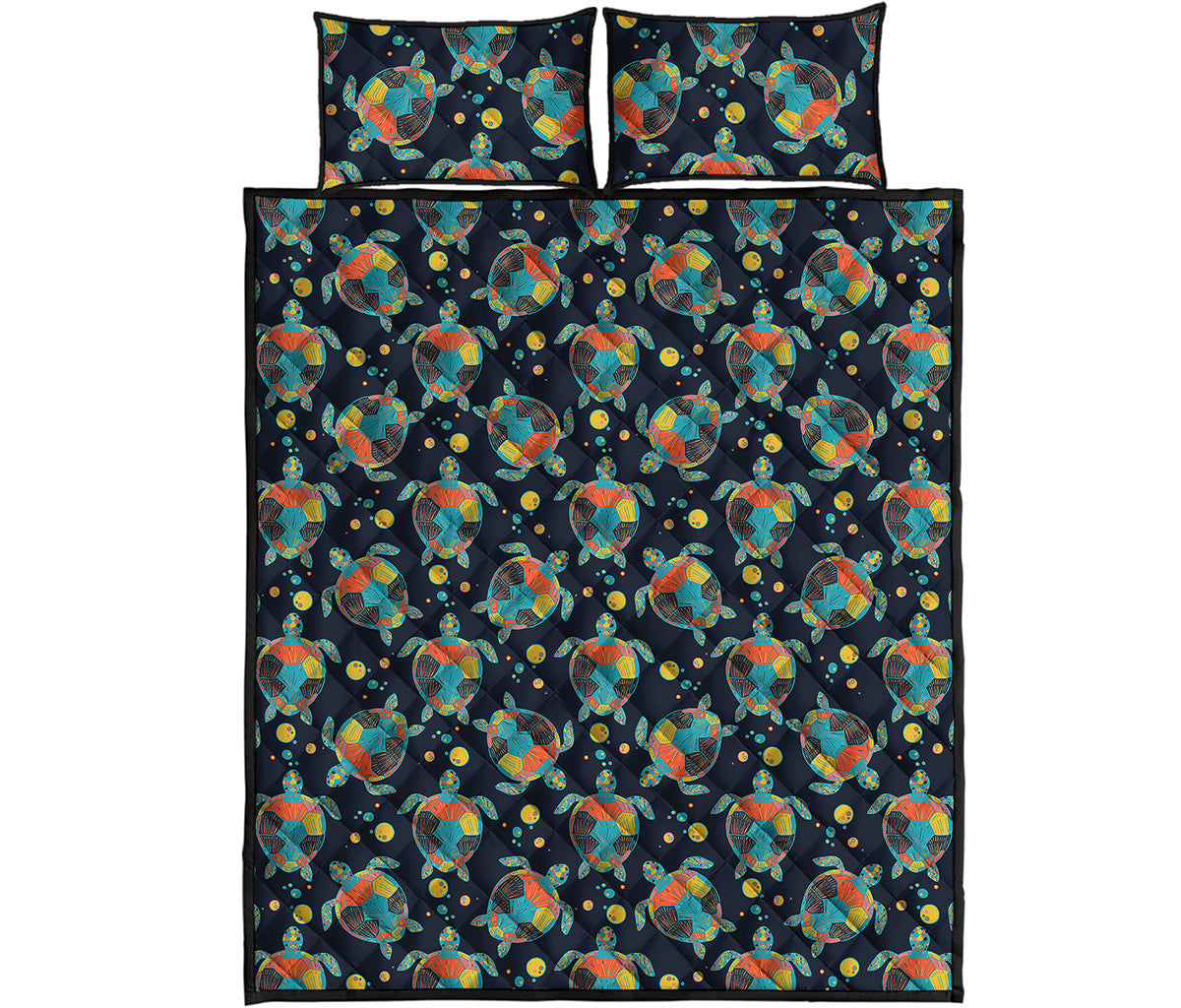 Retro Sea Turtle Pattern Print Quilt Bed Set
