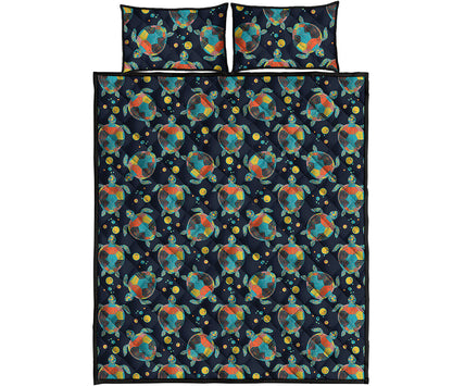 Retro Sea Turtle Pattern Print Quilt Bed Set