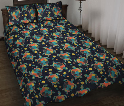 Retro Sea Turtle Pattern Print Quilt Bed Set