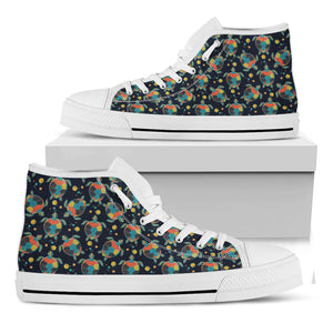 Retro Sea Turtle Pattern Print White High Top Shoes