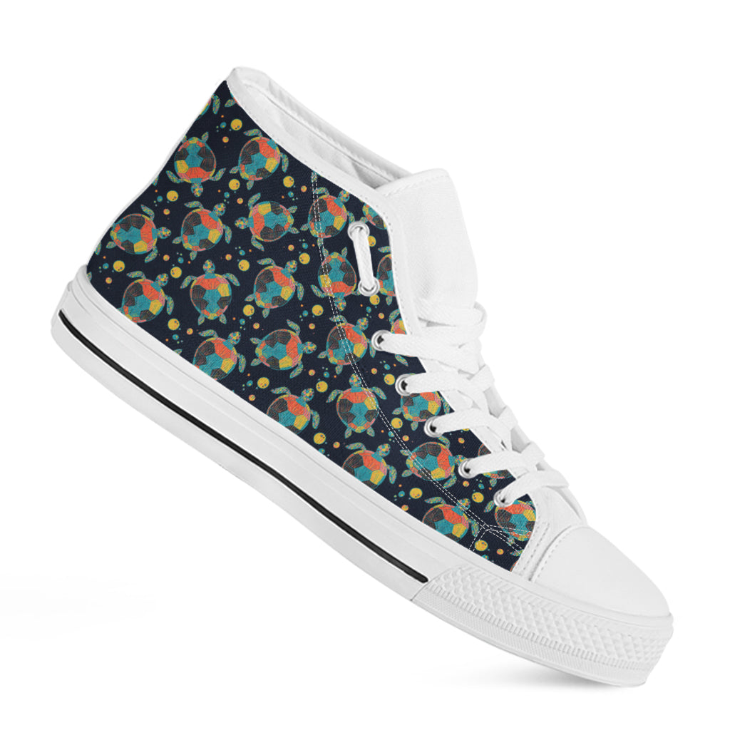 Retro Sea Turtle Pattern Print White High Top Shoes