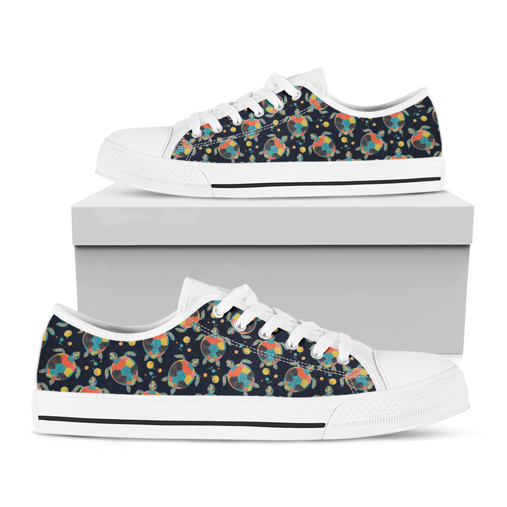 Retro Sea Turtle Pattern Print White Low Top Shoes