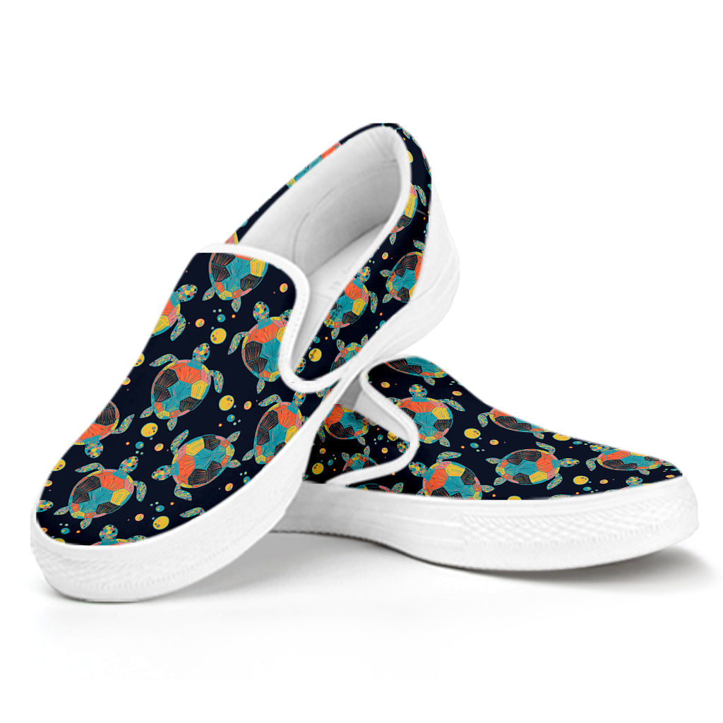 Retro Sea Turtle Pattern Print White Slip On Shoes