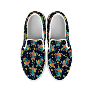 Retro Sea Turtle Pattern Print White Slip On Shoes