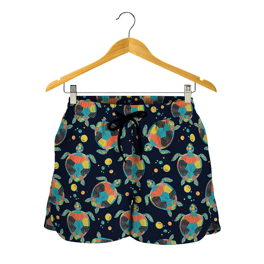 Retro Sea Turtle Pattern Print Women's Shorts