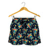 Retro Sea Turtle Pattern Print Women's Shorts