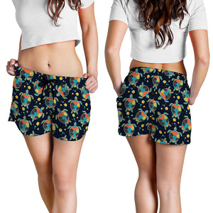 Retro Sea Turtle Pattern Print Women's Shorts