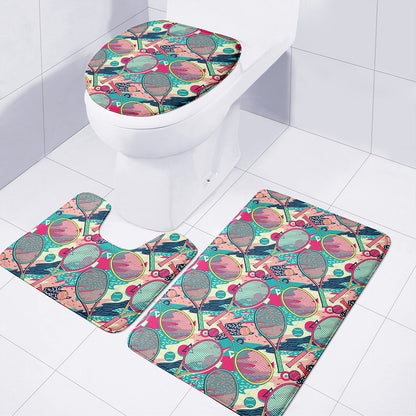 Retro Tennis Pattern Print 3 Piece Bath Mat Set