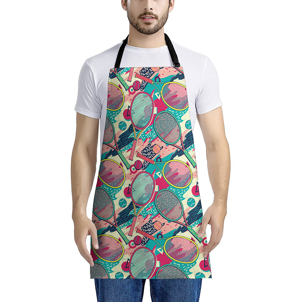 Retro Tennis Pattern Print Apron