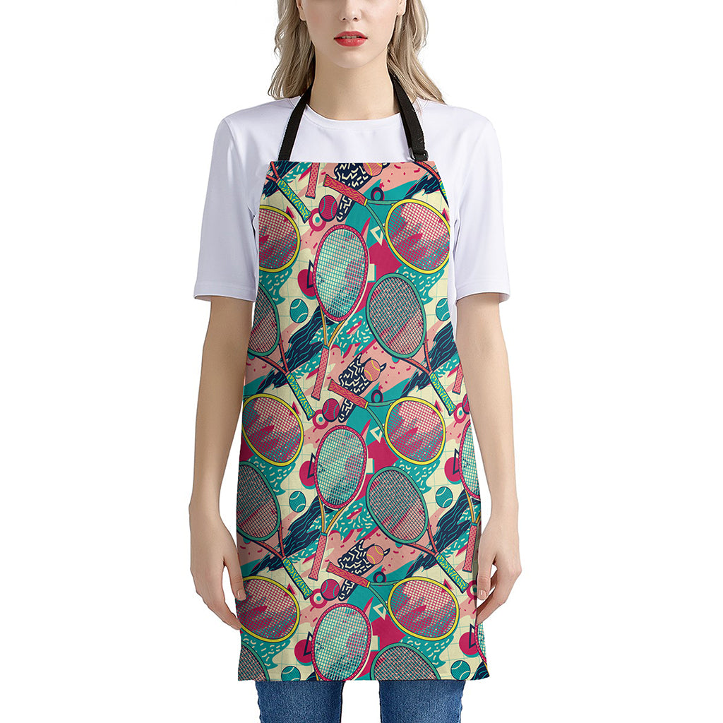 Retro Tennis Pattern Print Apron