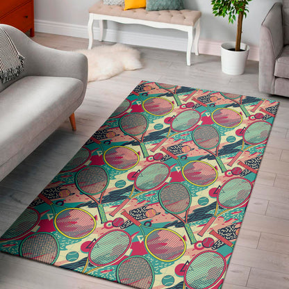 Retro Tennis Pattern Print Area Rug