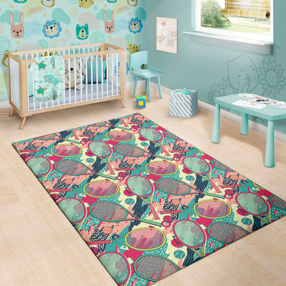 Retro Tennis Pattern Print Area Rug