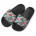 Retro Tennis Pattern Print Black Slide Sandals