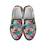 Retro Tennis Pattern Print Black Slip On Shoes