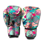Retro Tennis Pattern Print Boxing Gloves