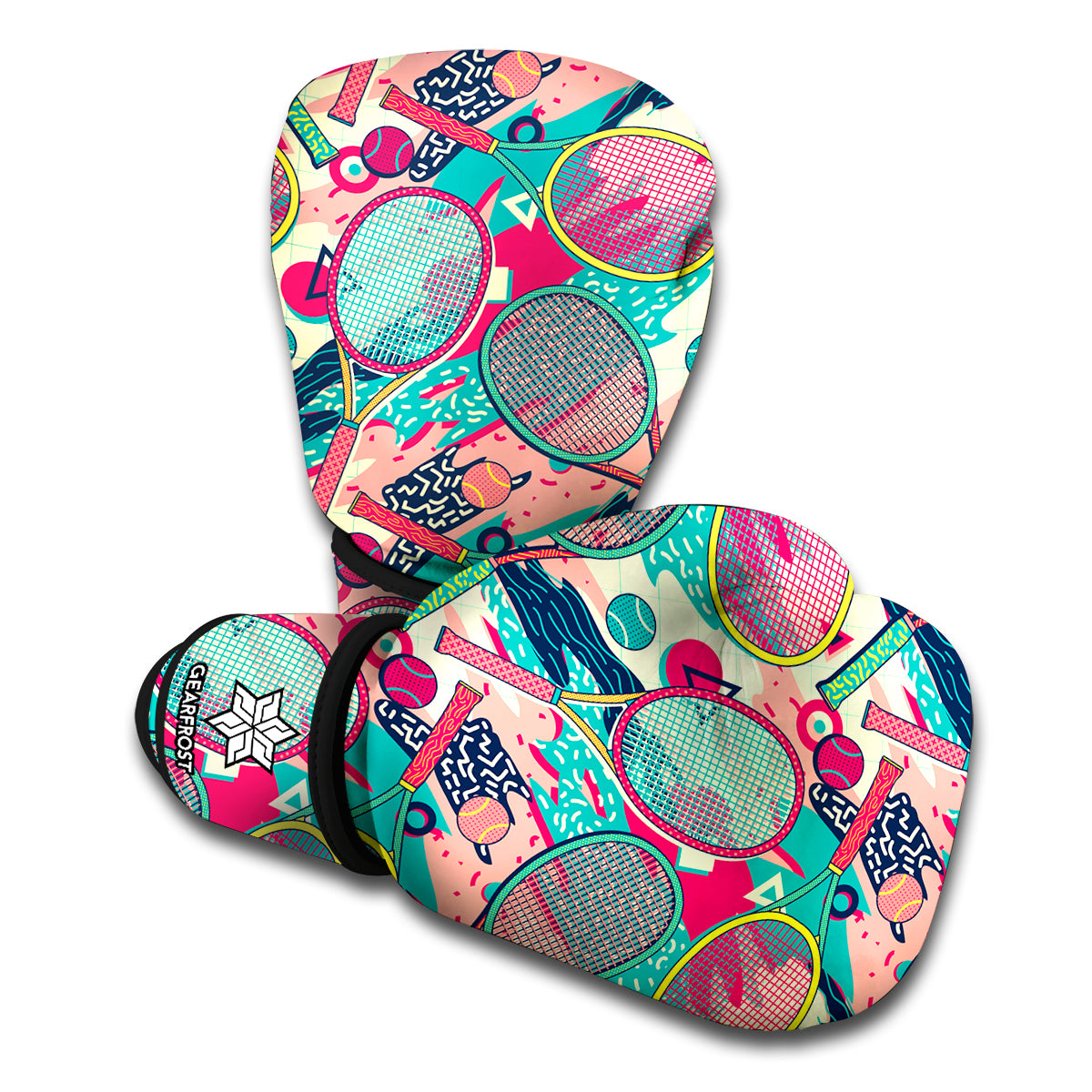 Retro Tennis Pattern Print Boxing Gloves