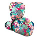 Retro Tennis Pattern Print Boxing Gloves