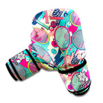 Retro Tennis Pattern Print Boxing Gloves