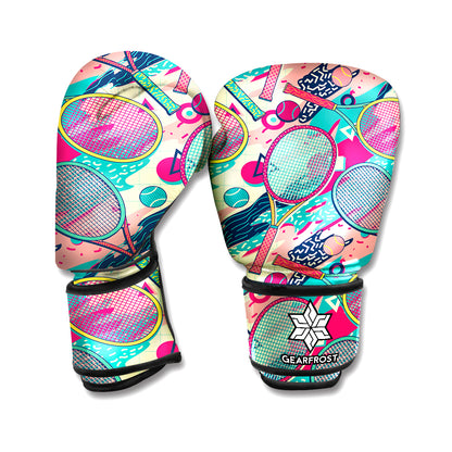 Retro Tennis Pattern Print Boxing Gloves