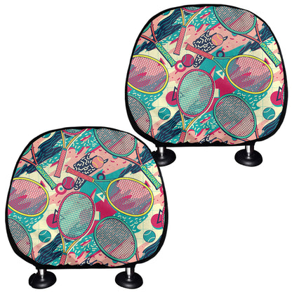 Retro Tennis Pattern Print Car Headrest Covers