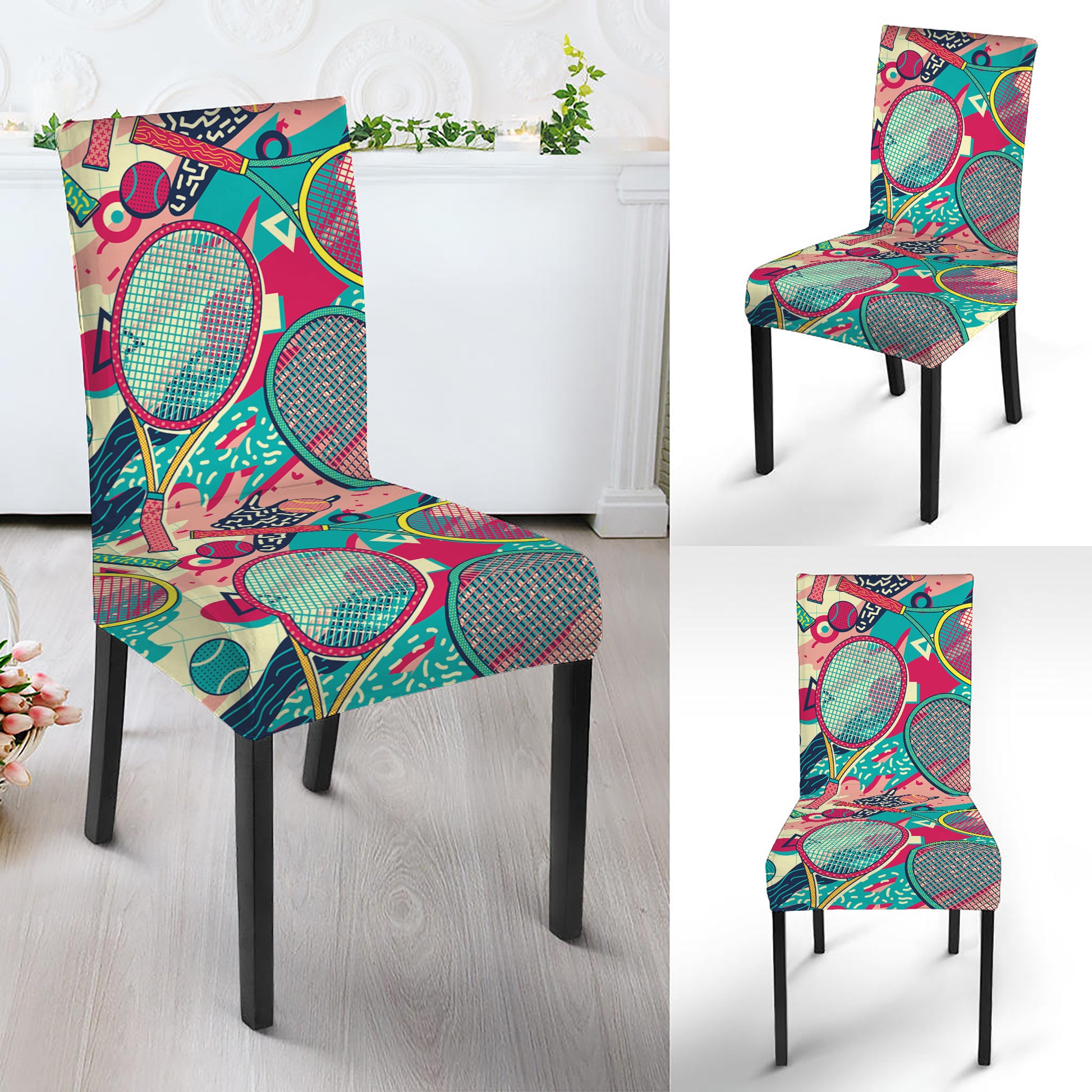 Retro Tennis Pattern Print Dining Chair Slipcover