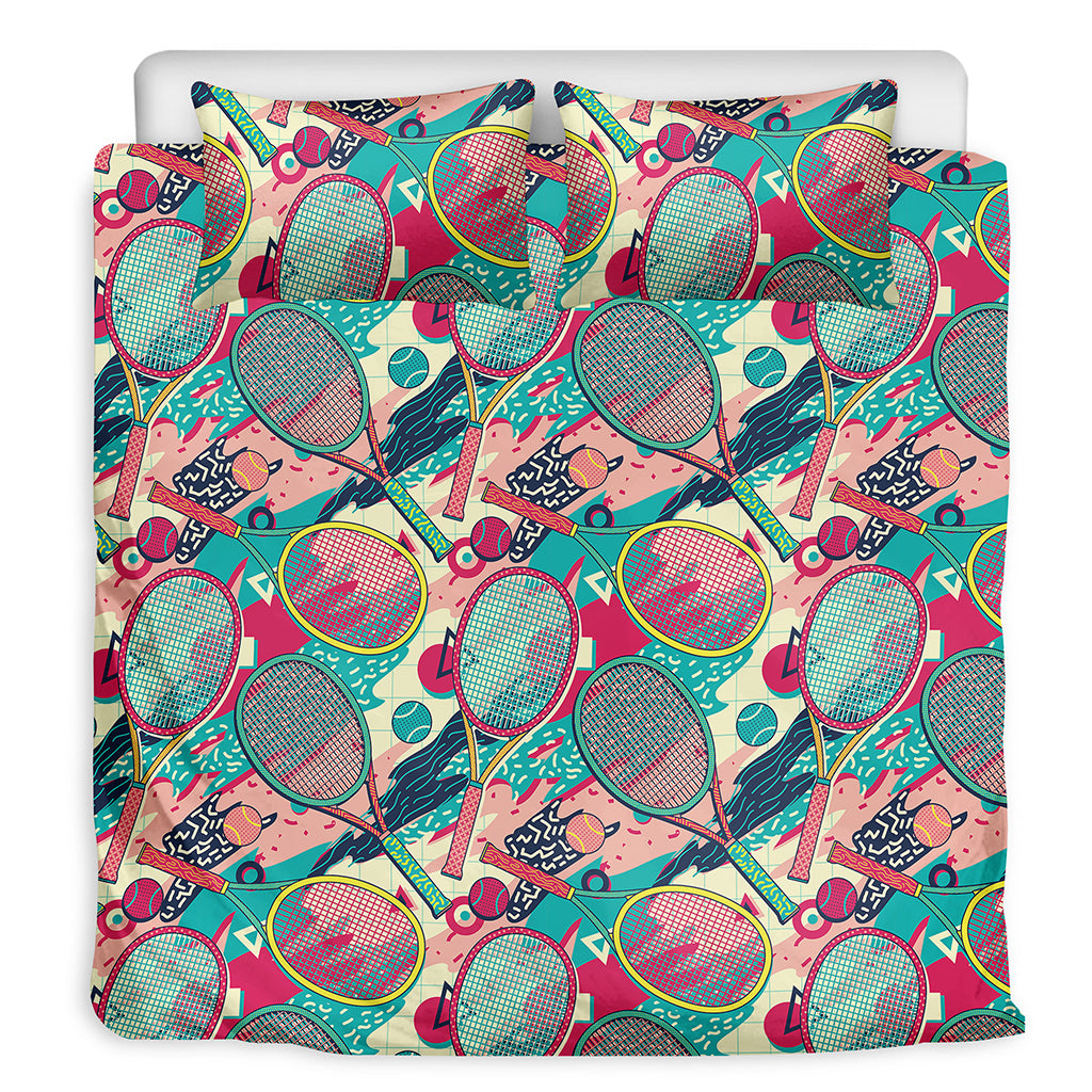 Retro Tennis Pattern Print Duvet Cover Bedding Set