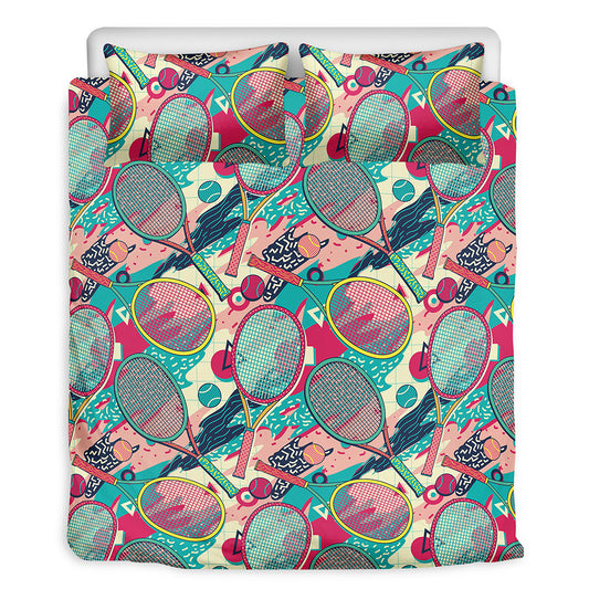 Retro Tennis Pattern Print Duvet Cover Bedding Set