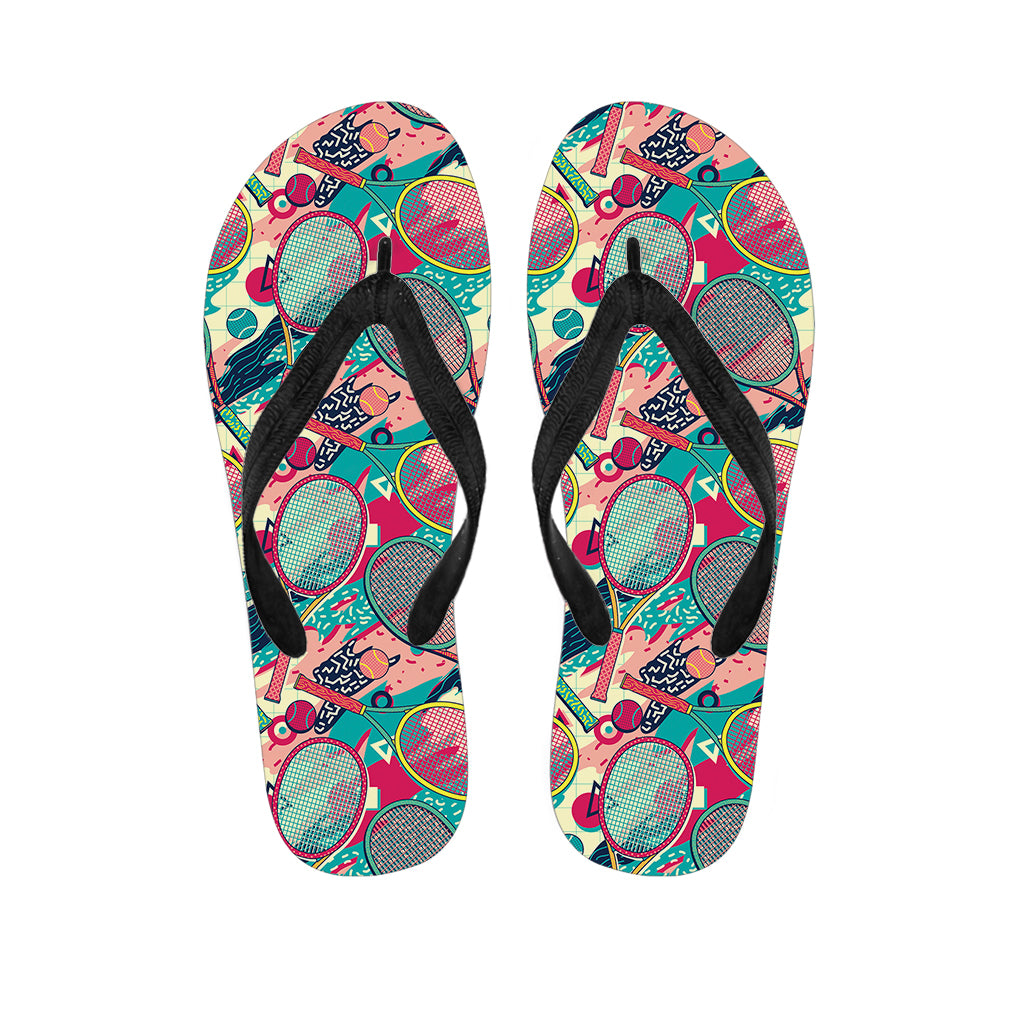 Retro Tennis Pattern Print Flip Flops