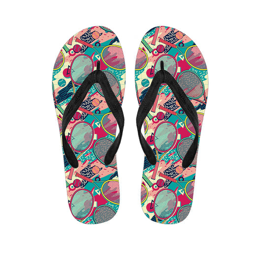 Retro Tennis Pattern Print Flip Flops