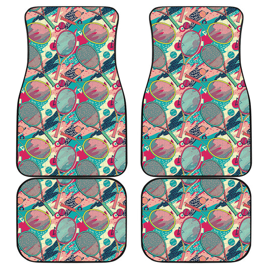 Retro Tennis Pattern Print Front and Back Car Floor Mats
