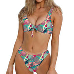 Retro Tennis Pattern Print Front Bow Tie Bikini