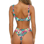 Retro Tennis Pattern Print Front Bow Tie Bikini
