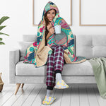 Retro Tennis Pattern Print Hooded Blanket