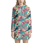 Retro Tennis Pattern Print Hoodie Dress