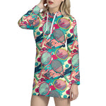 Retro Tennis Pattern Print Hoodie Dress