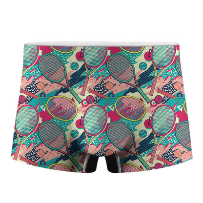 Retro Tennis Pattern Print Men's Boxer Briefs