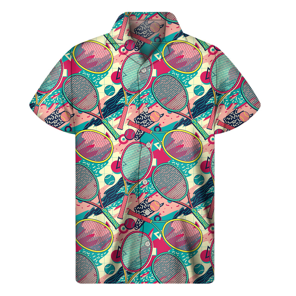 Retro Tennis Pattern Print Men's Short Sleeve Shirt